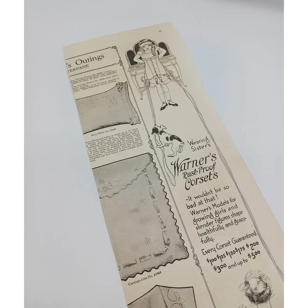 1910s Quaker Oats Company Puffed Wheat Warner's Rust Proof Corsets Print Ad Dog